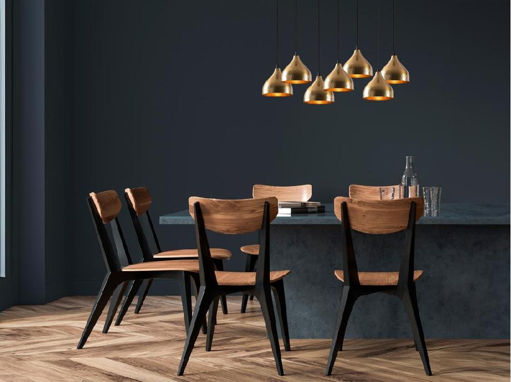 vente unique Lustre en métal à hauteur réglable - 7 abat-jours - L. 88 x H. 114 cm - Doré et noir - SONITI