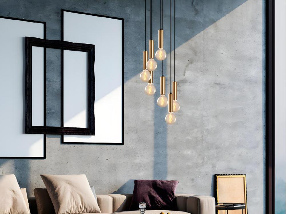 vente unique Lustre en métal à hauteur réglable style vintage - H. 40/136 cm - Doré - JOSETTE