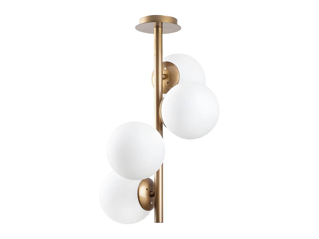 vente unique Lustre en métal et verre - 4 globes - D. 32 cm x H. 53 cm - Doré et blanc - FAZE