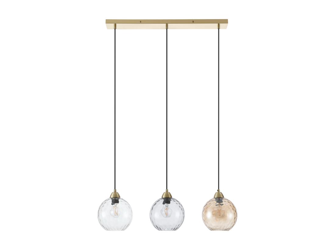 Vente Unique Lustre En Métal Et Verre Fumé - 3 Globes - L. 80 X H. 120 X P. 20 Cm - Doré - SUSANNE
