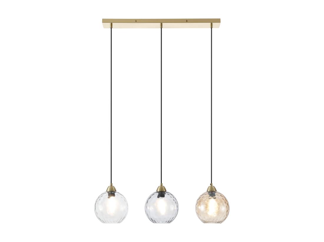 Vente Unique Lustre En Métal Et Verre Fumé - 3 Globes - L. 80 X H. 120 X P. 20 Cm - Doré - SUSANNE