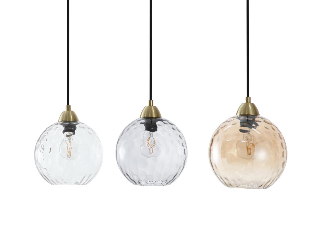 Vente Unique Lustre En Métal Et Verre Fumé - 3 Globes - L. 80 X H. 120 X P. 20 Cm - Doré - SUSANNE