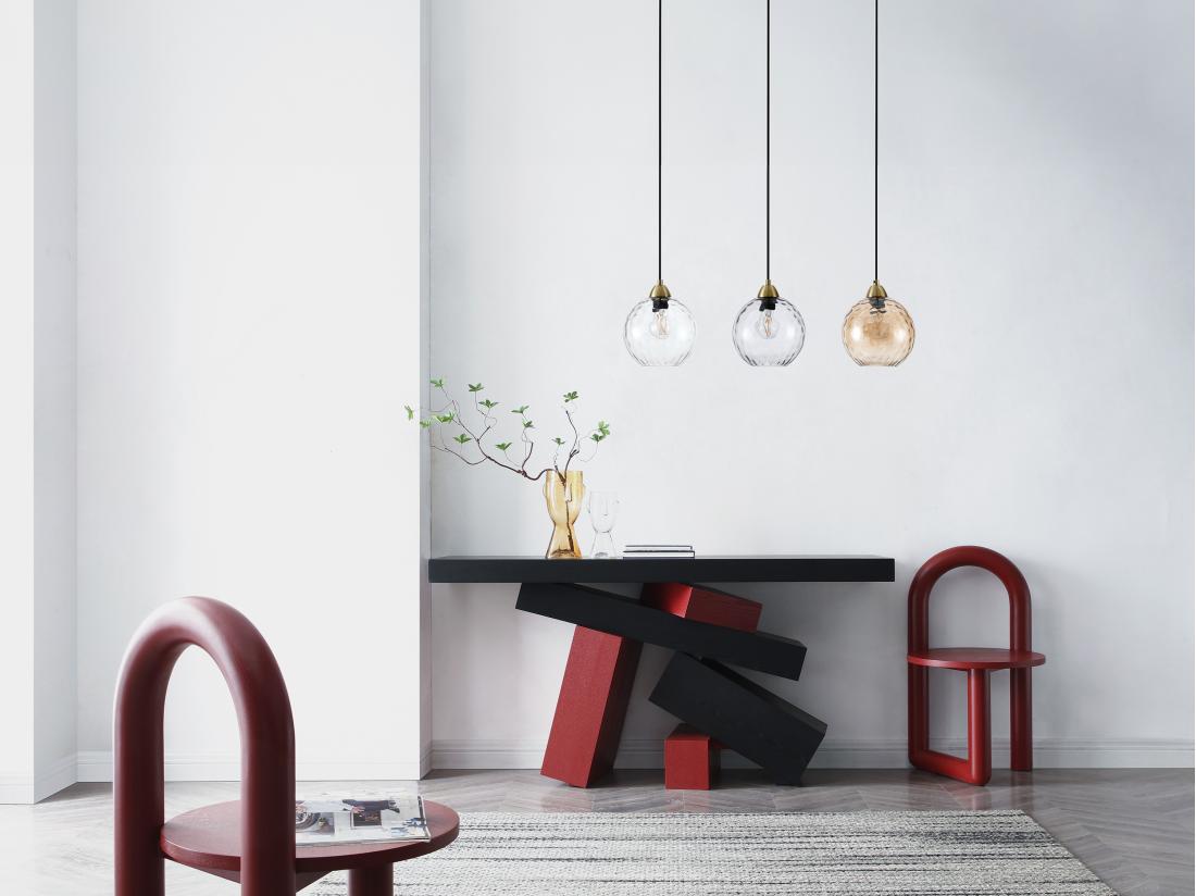 vente unique Lustre en métal et verre fumé - 3 globes - L. 80 x H. 120 x P. 20 cm - Doré - SUSANNE