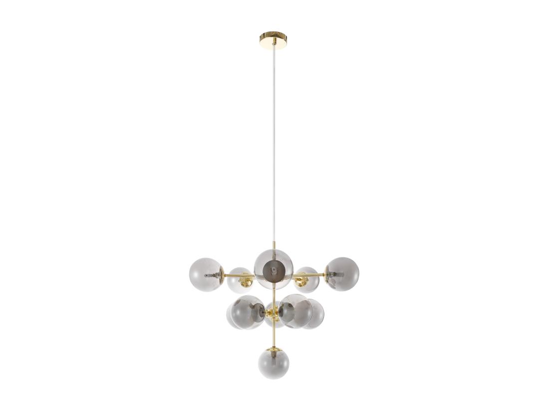 Vente Unique Lustre En Métal Et Verre Fumé Brillant - 11 Globes - D. 61 X H. 144 Cm - Doré - SOFIA