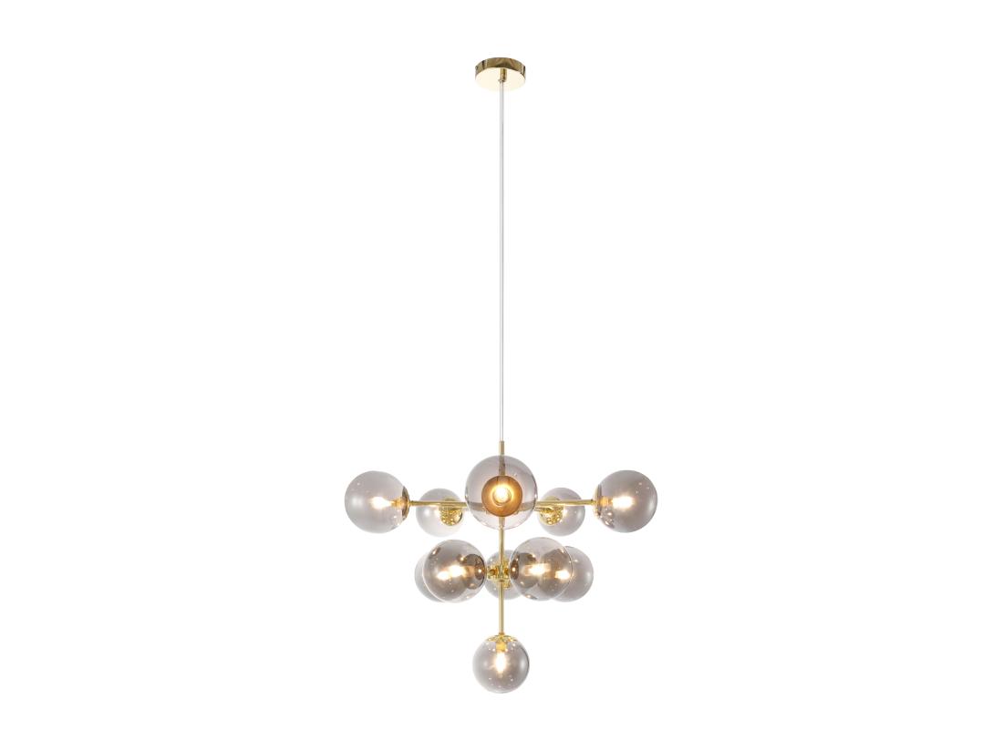 Vente Unique Lustre En Métal Et Verre Fumé Brillant - 11 Globes - D. 61 X H. 144 Cm - Doré - SOFIA