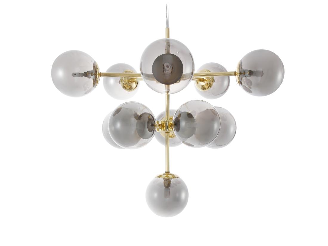 Vente Unique Lustre En Métal Et Verre Fumé Brillant - 11 Globes - D. 61 X H. 144 Cm - Doré - SOFIA
