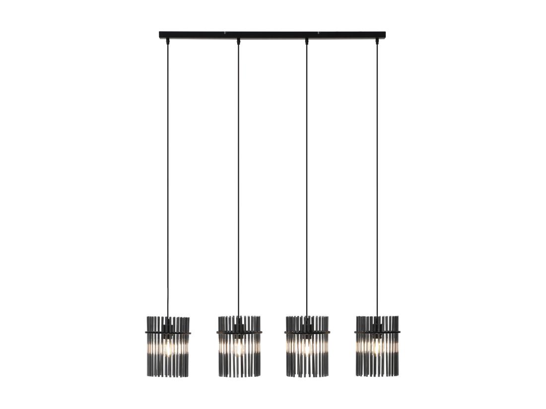 Vente Unique Lustre Industriel - 4 Abat-jours En Verre Fumé - L. 110 X H. 140cm - Noir - DIVO