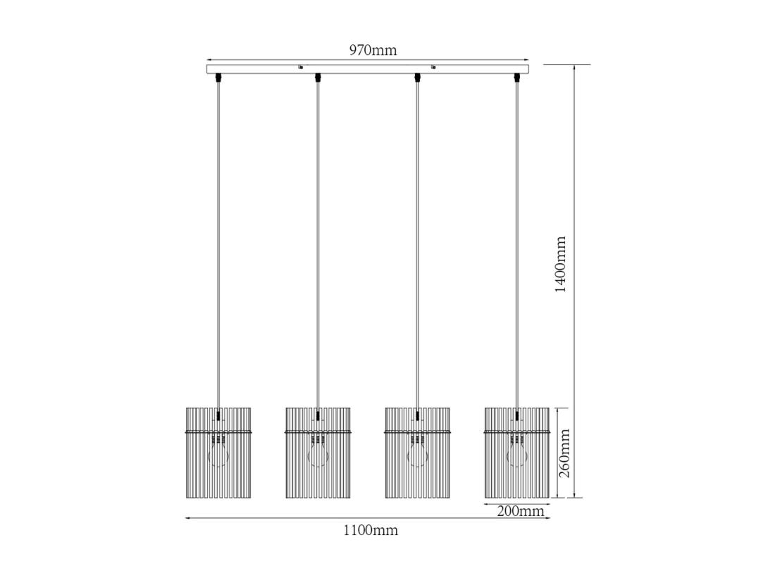 Vente Unique Lustre Industriel - 4 Abat-jours En Verre Fumé - L. 110 X H. 140cm - Noir - DIVO