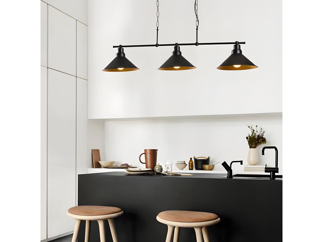 Vente Unique Lustre Industriel En Métal - 3 Abat-jours - L. 108 X H. 55 Cm - Noir - SIVANI