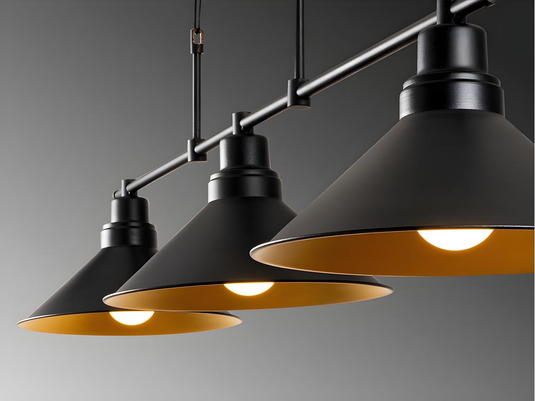 Vente Unique Lustre Industriel En Métal - 3 Abat-jours - L. 108 X H. 55 Cm - Noir - SIVANI