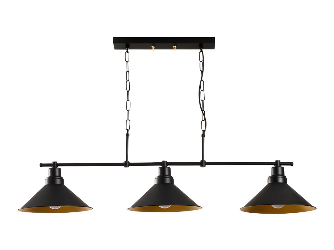 Vente Unique Lustre Industriel En Métal - 3 Abat-jours - L. 108 X H. 55 Cm - Noir - SIVANI