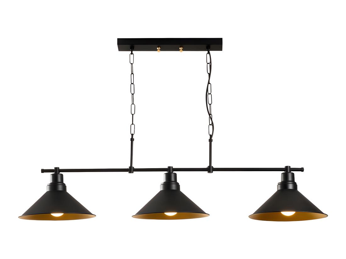 vente unique Lustre industriel en métal - 3 abat-jours - L. 108 x H. 55 cm - Noir - SIVANI