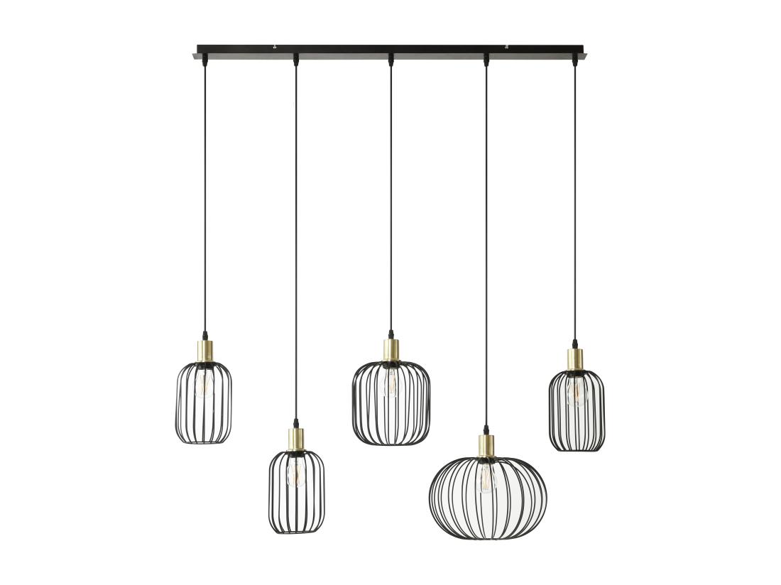 Vente Unique Lustre Industriel En Métal - 5 Abat-jours - L. 110 X H.125 X P. 30 Cm - Noir - FATICK