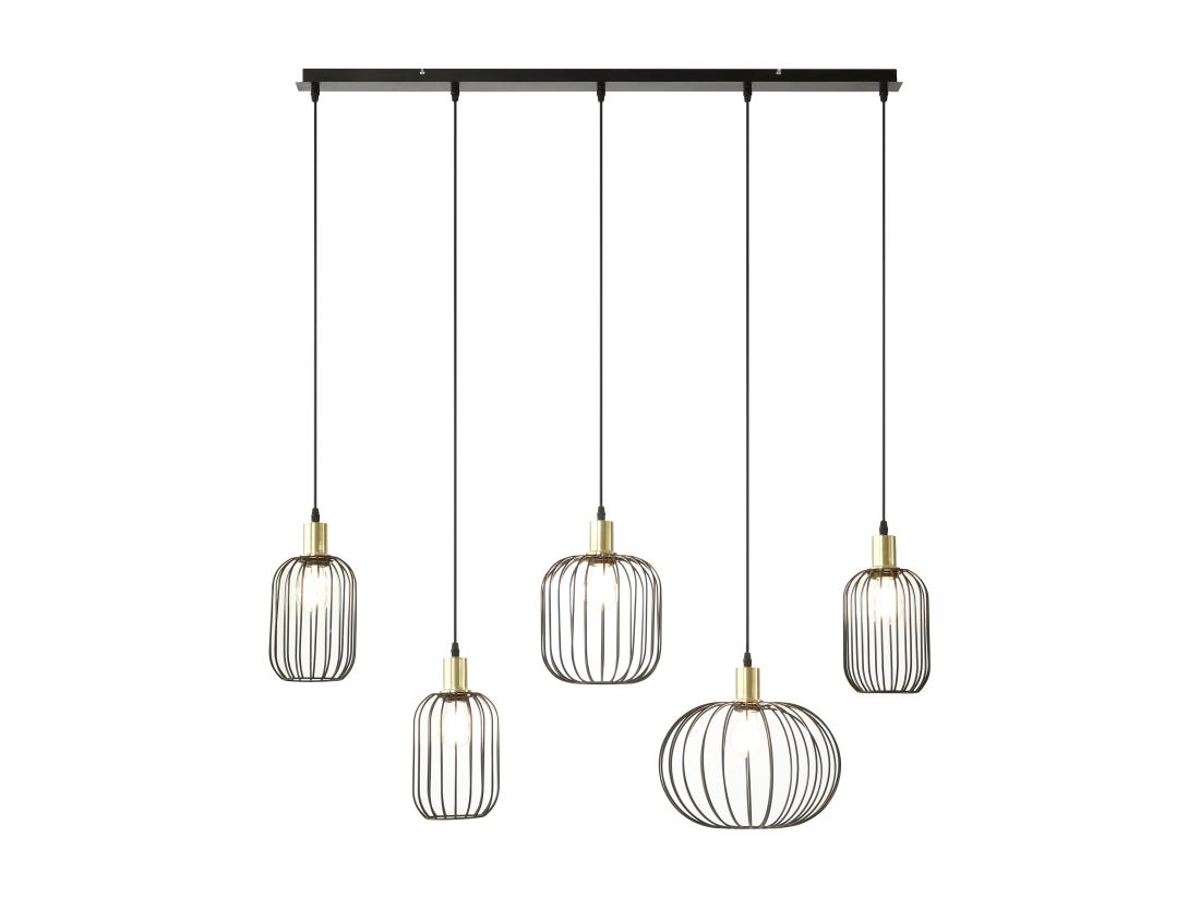 Vente Unique Lustre Industriel En Métal - 5 Abat-jours - L. 110 X H.125 X P. 30 Cm - Noir - FATICK