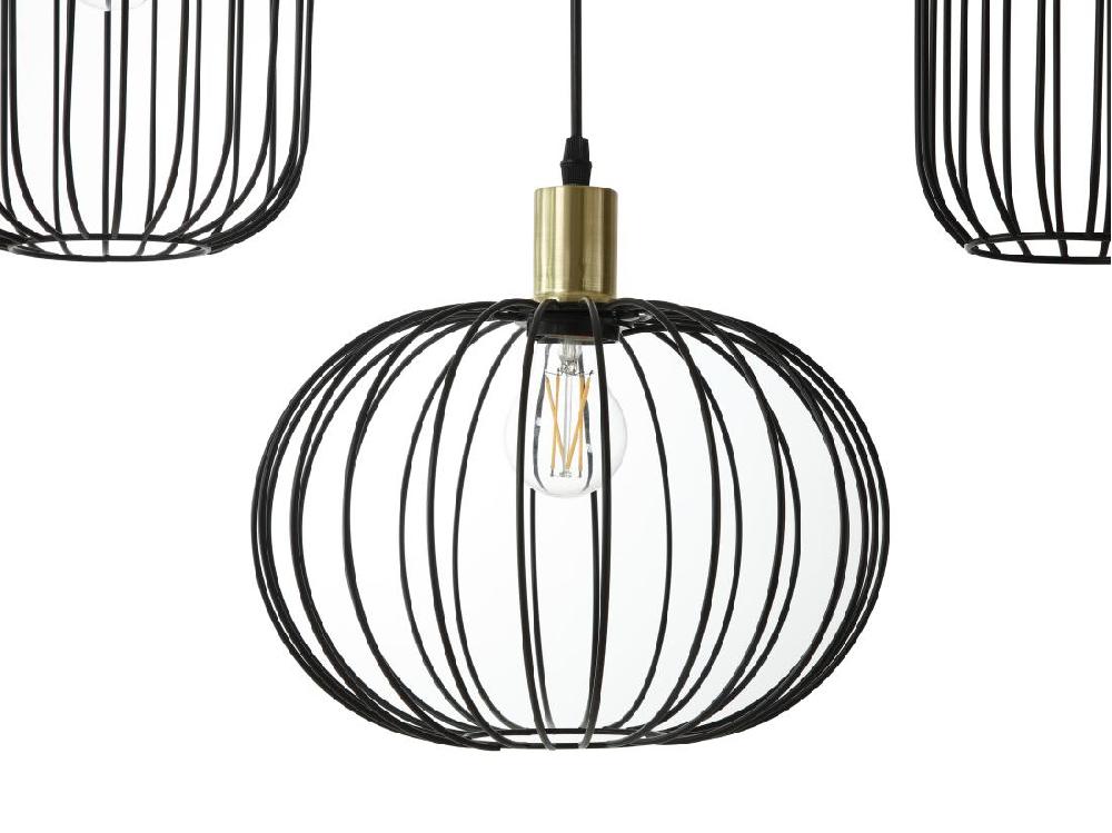 Vente Unique Lustre Industriel En Métal - 5 Abat-jours - L. 110 X H.125 X P. 30 Cm - Noir - FATICK