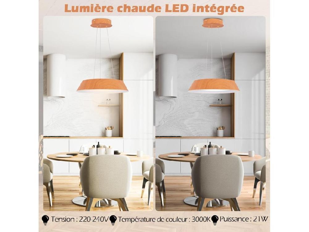 Vente Unique Lustre Suspension Moderne Luminaire Led à Lumière Chaude 3000 K ø 40 Cm Naturel