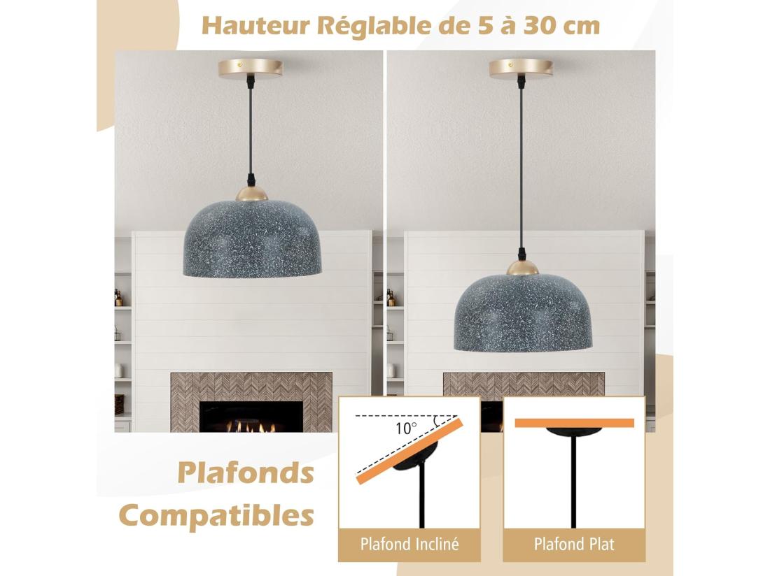 Vente Unique Lustre Suspension Moderne Plafonnier Suspendu Avec Culot D'ampoule E27 Gris Foncé