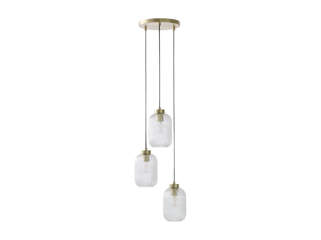 Vente Unique Lustre Vintage En Métal Et Verre - 3 Globes - L. 30 X H. 120 Cm - Doré - LOUXOR