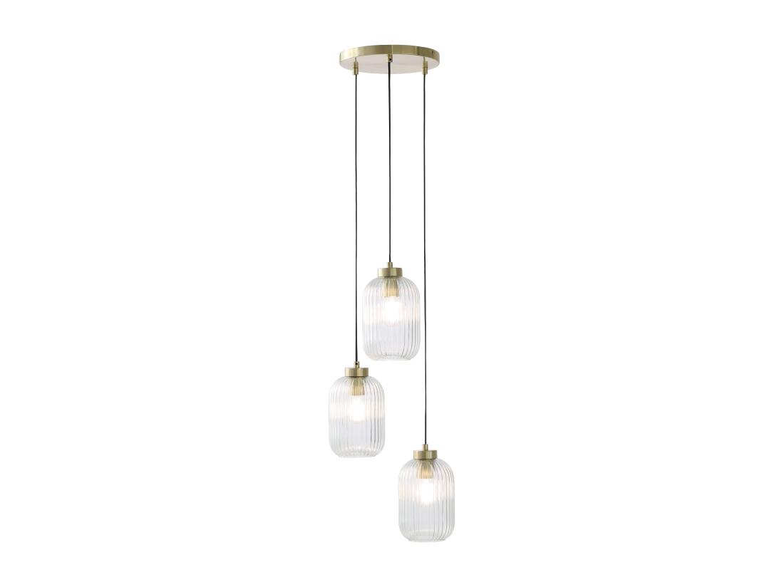 Vente Unique Lustre Vintage En Métal Et Verre - 3 Globes - L. 30 X H. 120 Cm - Doré - LOUXOR