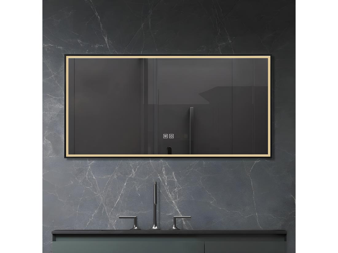Vente Unique LuxuryBain- Miroir De Salle De Bain LED 110x60cm Anti Buée Avec Cadre En Aluminium Noir- LB-126080