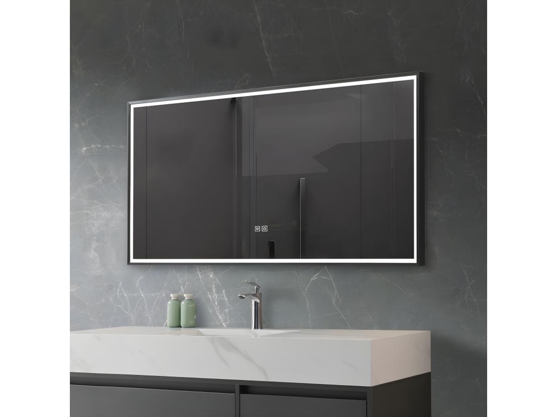 Vente Unique LuxuryBain- Miroir De Salle De Bain LED 110x60cm Anti Buée Avec Cadre En Aluminium Noir- LB-126080