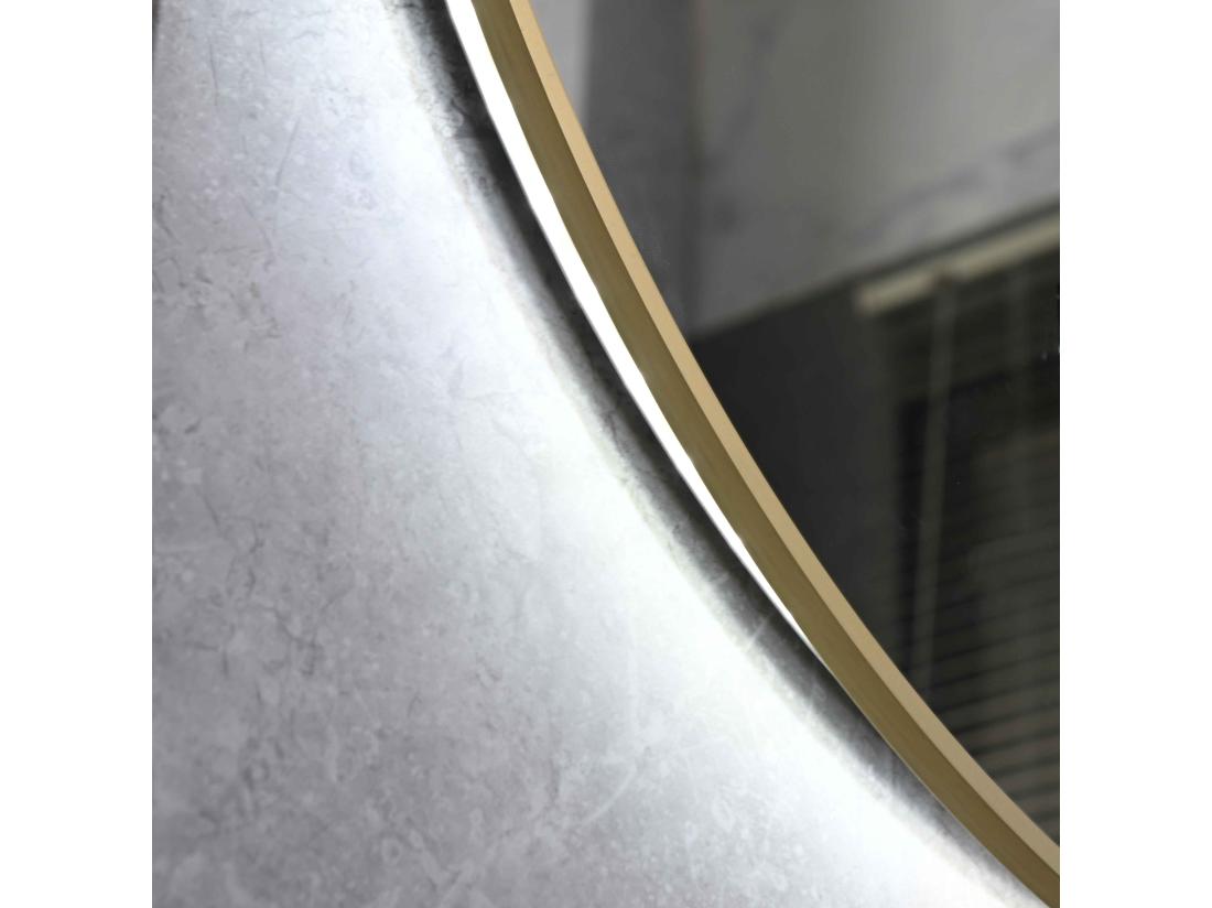 Vente Unique LuxuryBain- Miroir De Salle De Bain LED 60cm Rond Anti Buée Avec Cadre En Aluminium Doré Or