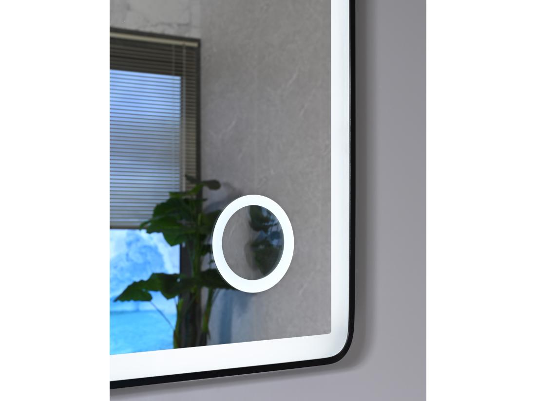 Vente Unique LuxuryBain- Miroir Salle De Bain LED 50x70cm Avec Cadre En Aluminium Noir Et Loupe Grossissante X3