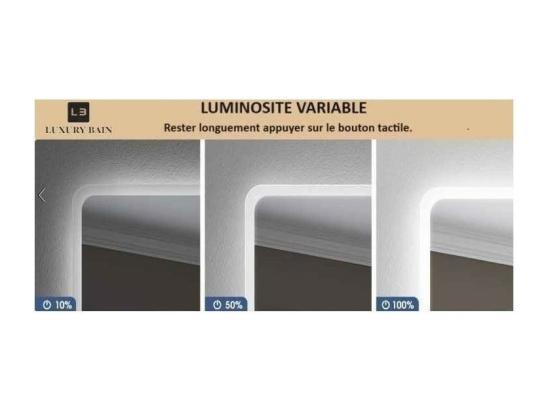 Vente Unique LuxuryBain- Miroir Salle De Bain LED 50x70cm Avec Cadre En Aluminium Noir Et Loupe Grossissante X3