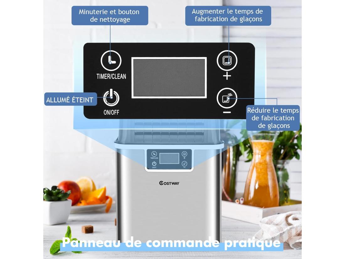 Vente Unique Machine à Glaçons 18kg/24 H Avec Emplacement De Bonbonne Ecran Lcd Minuterie Pelle Auto-nettoyage Réservoir D'eau