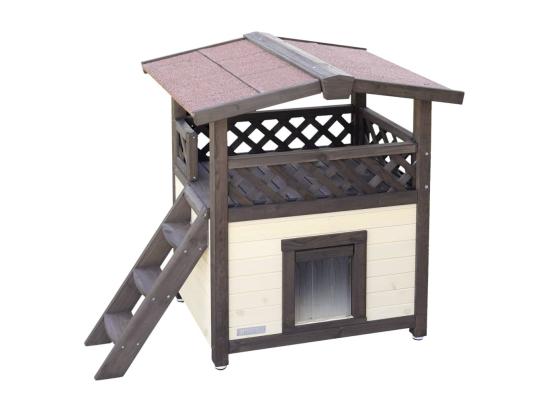 Vente Unique Maison à Chat Chauffée 4-saisons Deluxe 88x57x77 Cm Marron Foncé