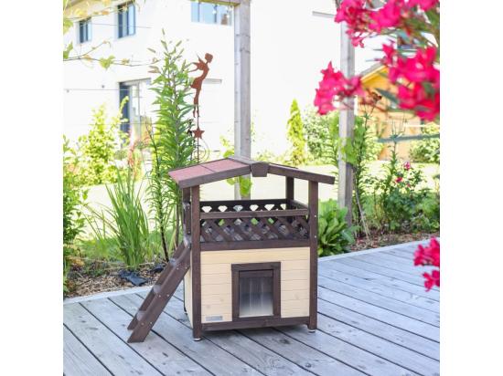 Vente Unique Maison à Chat Chauffée 4-saisons Deluxe 88x57x77 Cm Marron Foncé