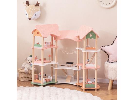 Vente Unique Maison De Poupée En Bois Avec 7 Pièces & 32 Meubles Maison De Rêve à 3 Étages Avec Piano & Toit Rose Jeu D’Imitation Princesse Pour Enfants De 3-8 Ans