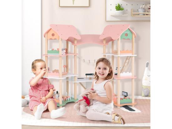 Vente Unique Maison De Poupée En Bois Avec 7 Pièces & 32 Meubles Maison De Rêve à 3 Étages Avec Piano & Toit Rose Jeu D’Imitation Princesse Pour Enfants De 3-8 Ans