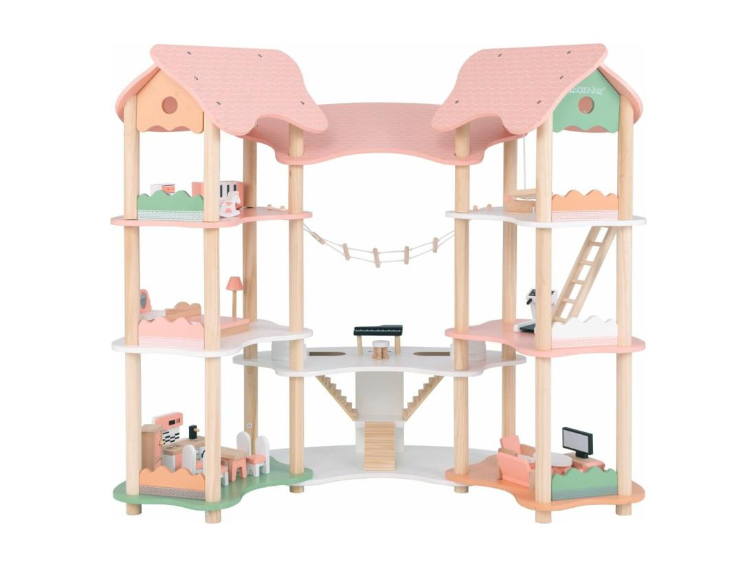 vente unique Maison de Poupée en Bois avec 7 Pièces & 32 Meubles Maison de Rêve à 3 Étages avec Piano & Toit Rose Jeu d’Imitation Princesse pour Enfants de 3-8 Ans