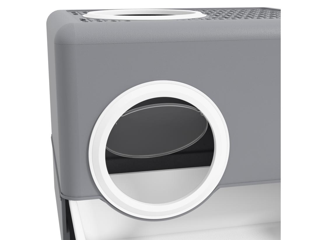 Vente Unique Maison De Toilette Chat Porte Battante Et Haute Pelle PP Gris Blanc