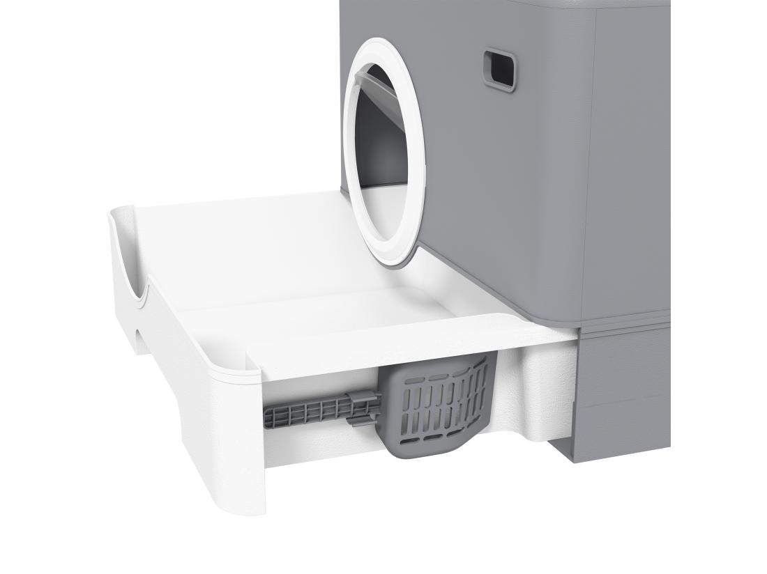 Vente Unique Maison De Toilette Chat Porte Battante Et Haute Pelle PP Gris Blanc