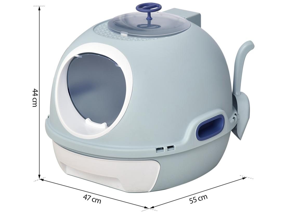 Vente Unique Maison De Toilette Portable Pour Chat Tiroir à Litière Coulissant Porte Battante Lucarne + Pelle Fournis Dim. 47L X 55l X 44H Cm Bleu