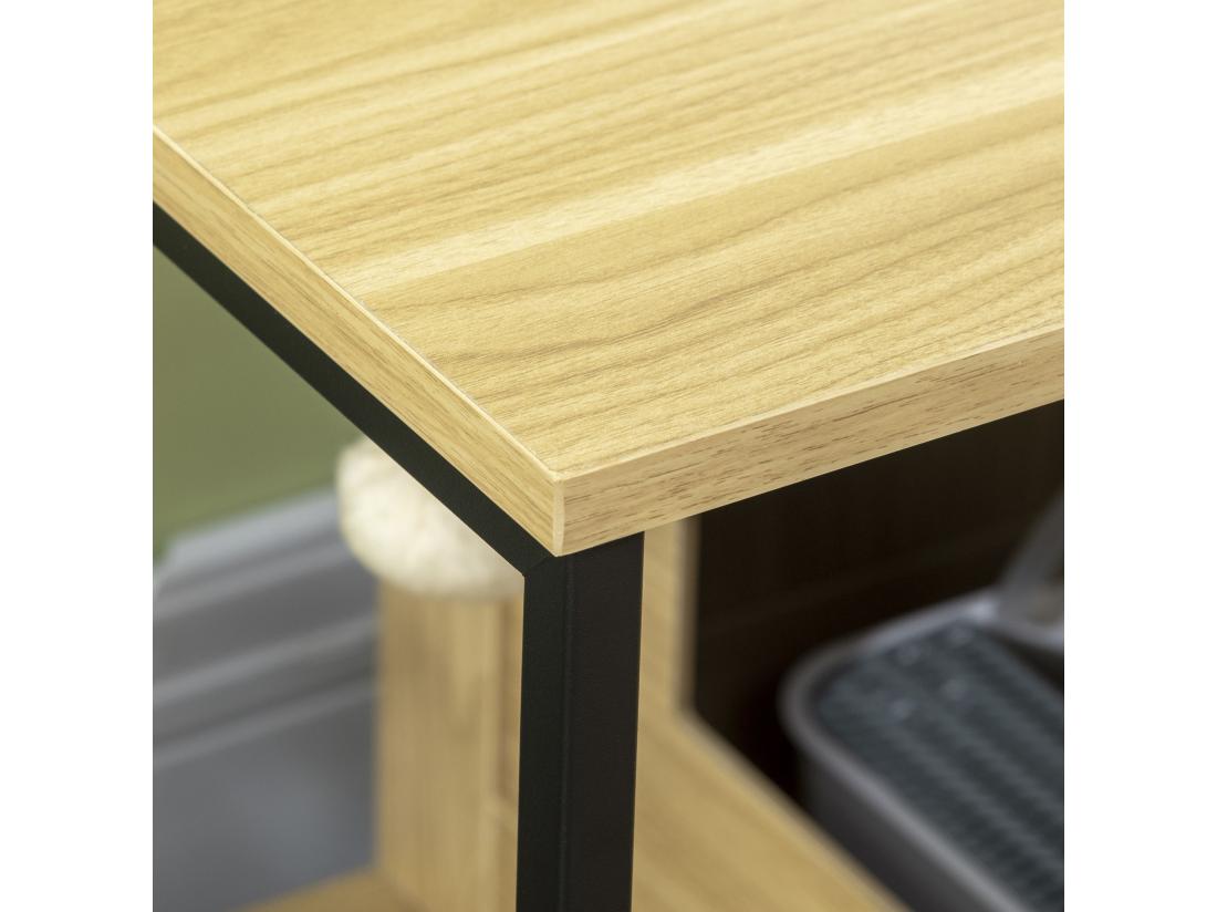 vente unique Maison de toilette pour chat style industriel porte entrée latérale boule suspendue châssis acier aspect bois clair