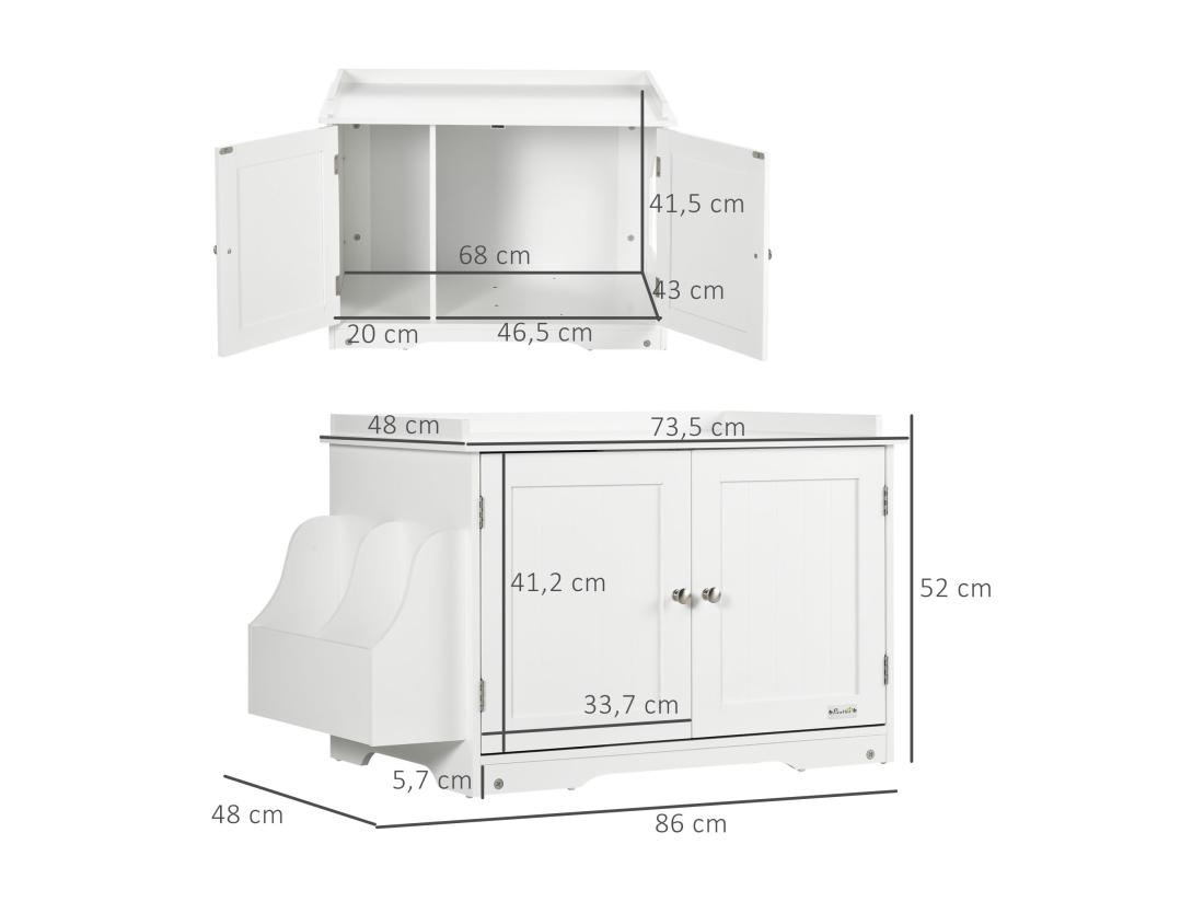 Vente Unique Maison De Toilette Pour Chat Table D'appoint 2 En 1 - 2 Portes Cloison Amovible Rangement Latéral - Blanc