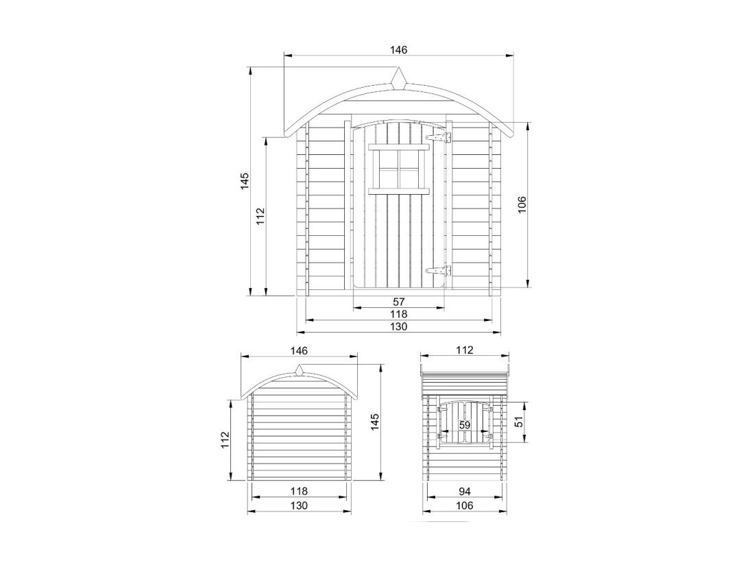 Vente Unique Maison En Bois Pour Enfants SANS PLANCHER- 112x146xH145cm/1.1m2 - Timbela M505-1