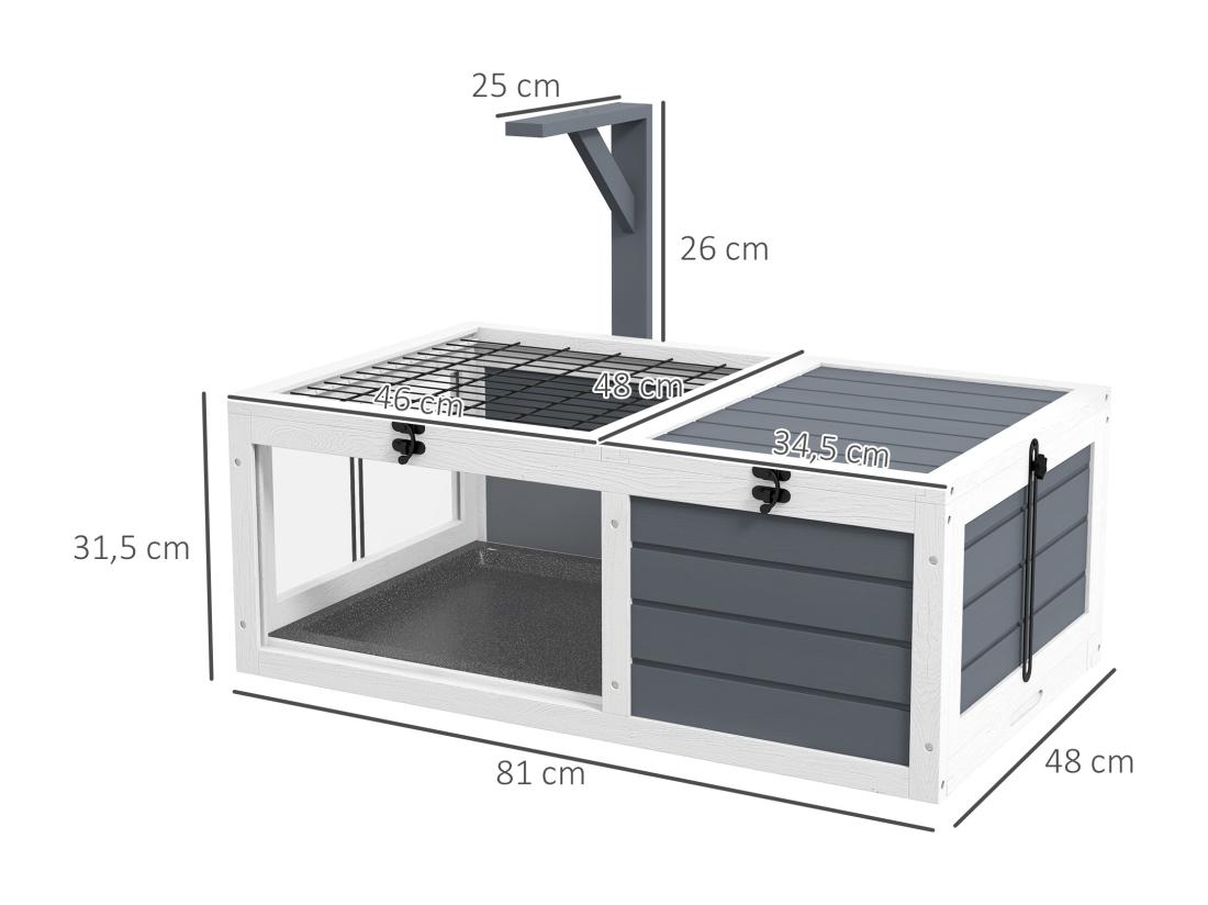 Vente Unique Maison Enclos Cage Pour Petit Animal Tortue Avec 2 Espaces Bois Gris