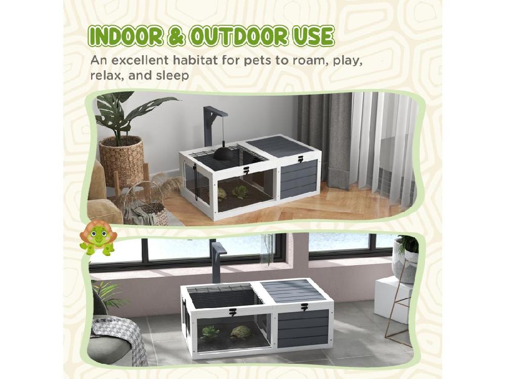 vente unique Maison enclos cage pour petit animal tortue avec 2 espaces bois gris