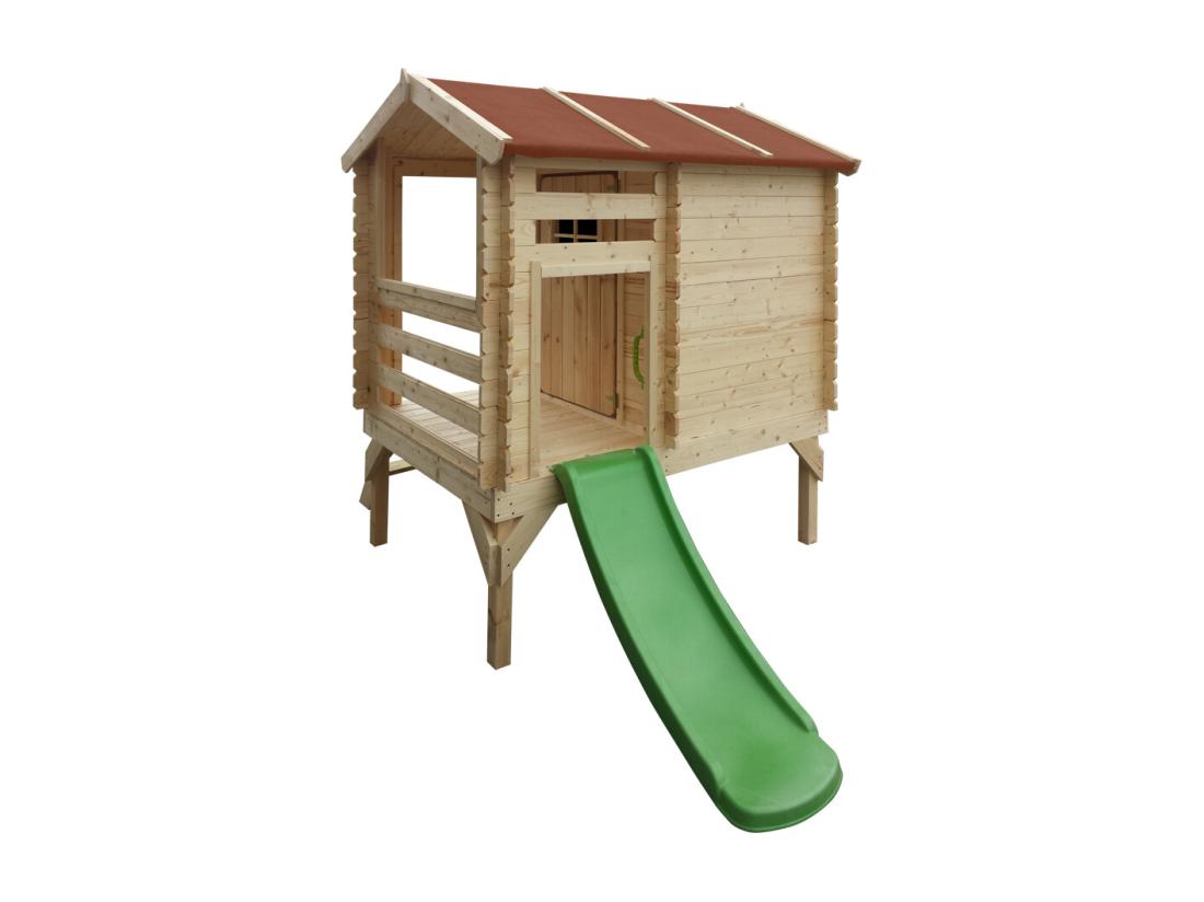 Vente Unique Maisonnette En Bois Avec Toboggan - 82x146xH205cm/1.1m2 - Timbela M501C