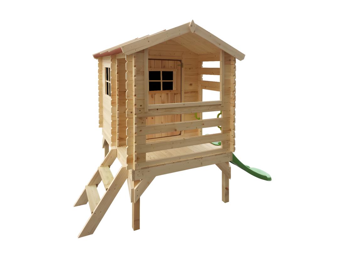 Vente Unique Maisonnette En Bois Avec Toboggan - 82x146xH205cm/1.1m2 - Timbela M501C