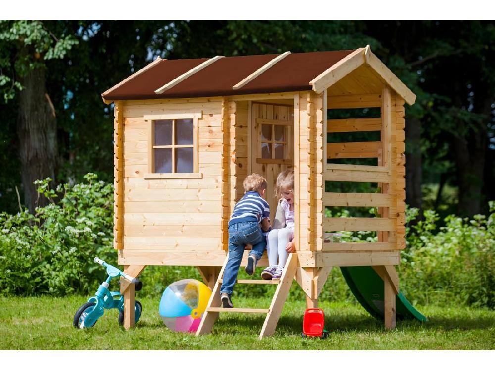 vente unique Maisonnette en bois avec toboggan - 82x146xH205cm/1.1m2 - Timbela M501C