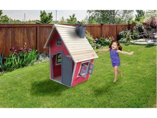 Vente Unique Maisonnette "Lilou" - 119.5 X 156 X 102 Cm - Rouge/Gris