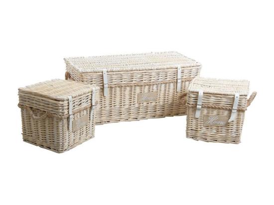 Vente Unique Malles Carrées En Osier Blanchi (Lot De 3)