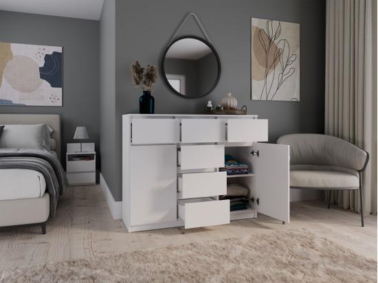 Vente Unique MALWA - Commode 6 Tiroirs Et 2 Portes - 100x120x40 - Chambre/bureau/salon - Blanc