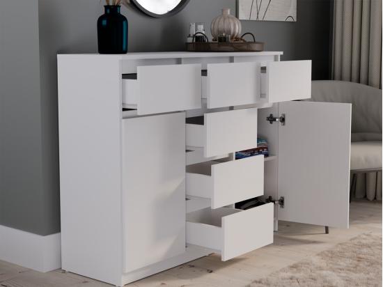 Vente Unique MALWA - Commode 6 Tiroirs Et 2 Portes - 100x120x40 - Chambre/bureau/salon - Blanc