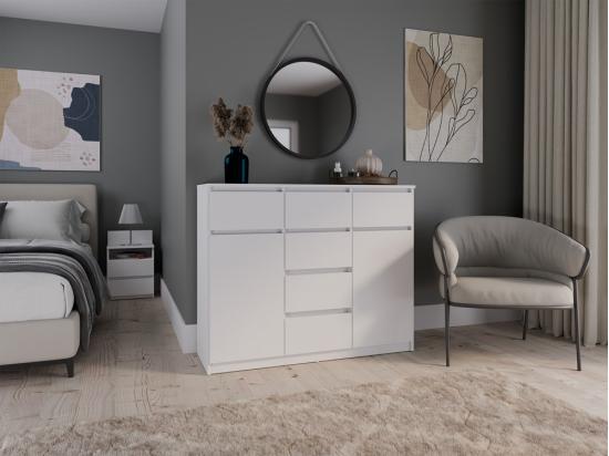 vente unique MALWA - Commode 6 tiroirs et 2 portes - 100x120x40 - chambre/bureau/salon - Blanc